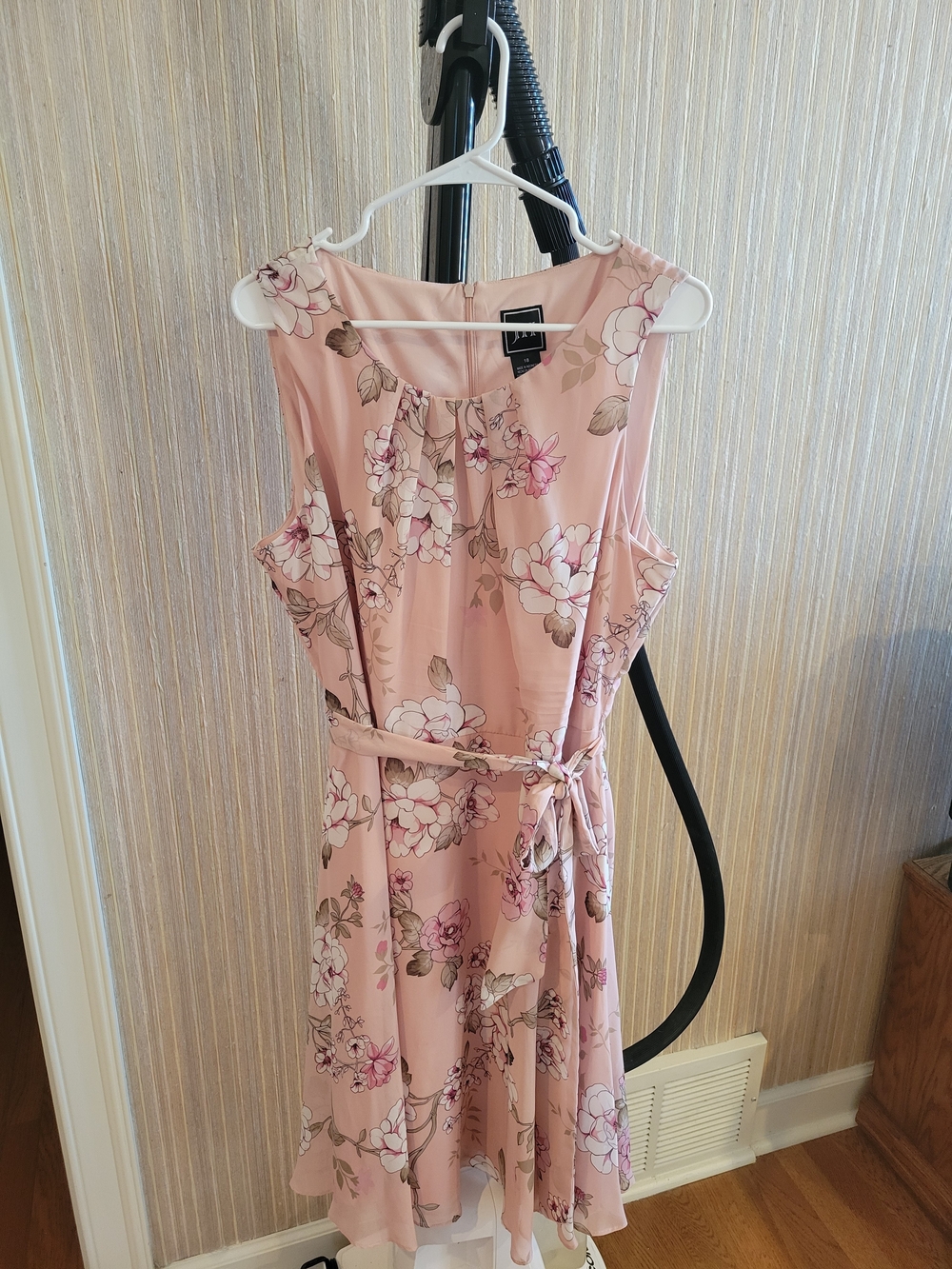 Jessica Howard Pink Floral Lined Sleeveless Tie-Waist Dress Size 18